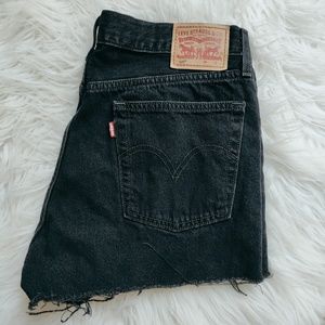 501 Black Distressed Shorts